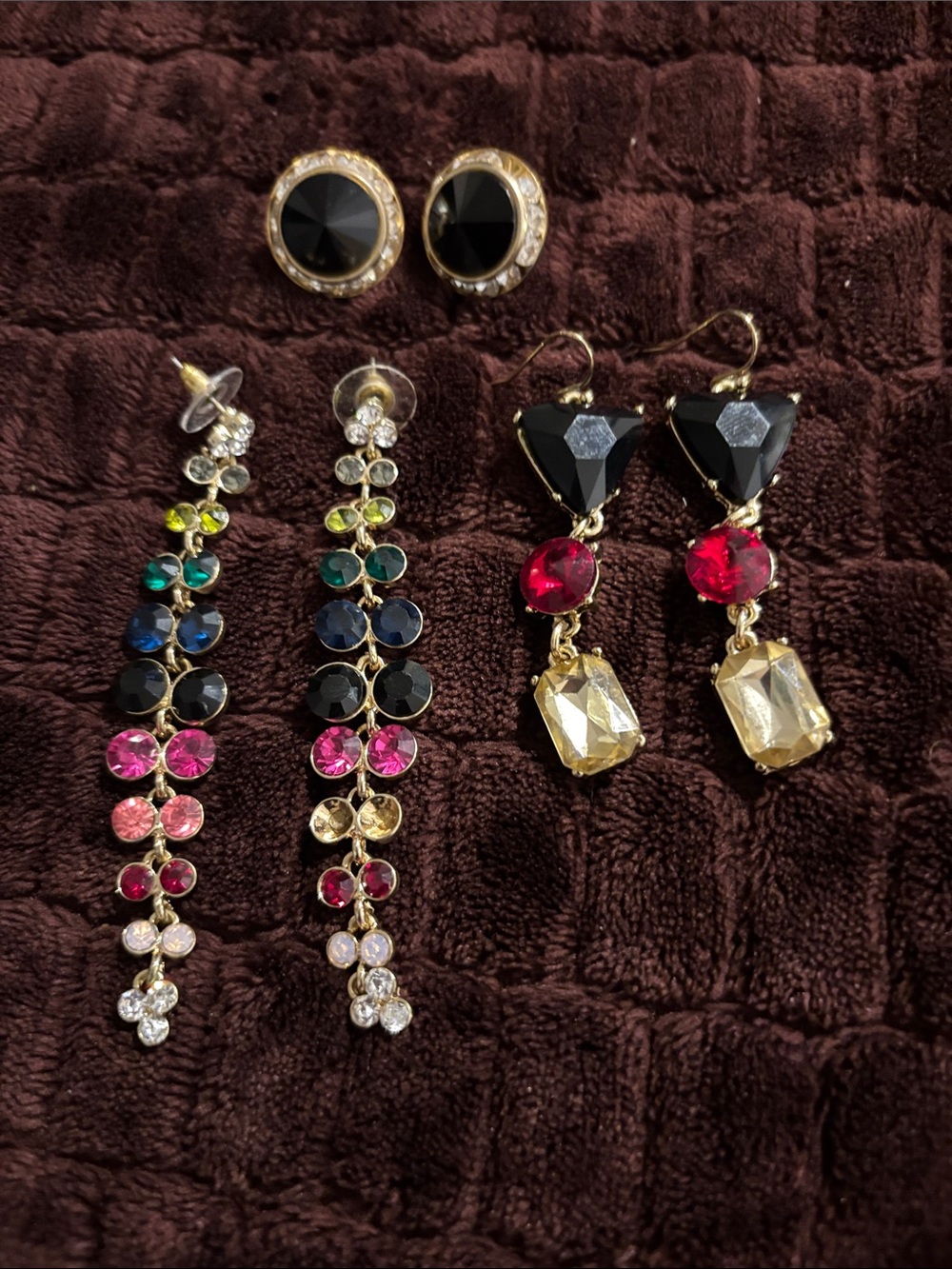Fashion Jewelry Multicolor Crystal Drop & Black Gold Accent Earrings Set